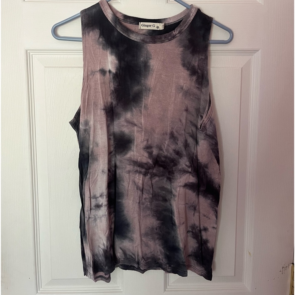 Comfortable Tie Dye Tank Top, Grey and Pink